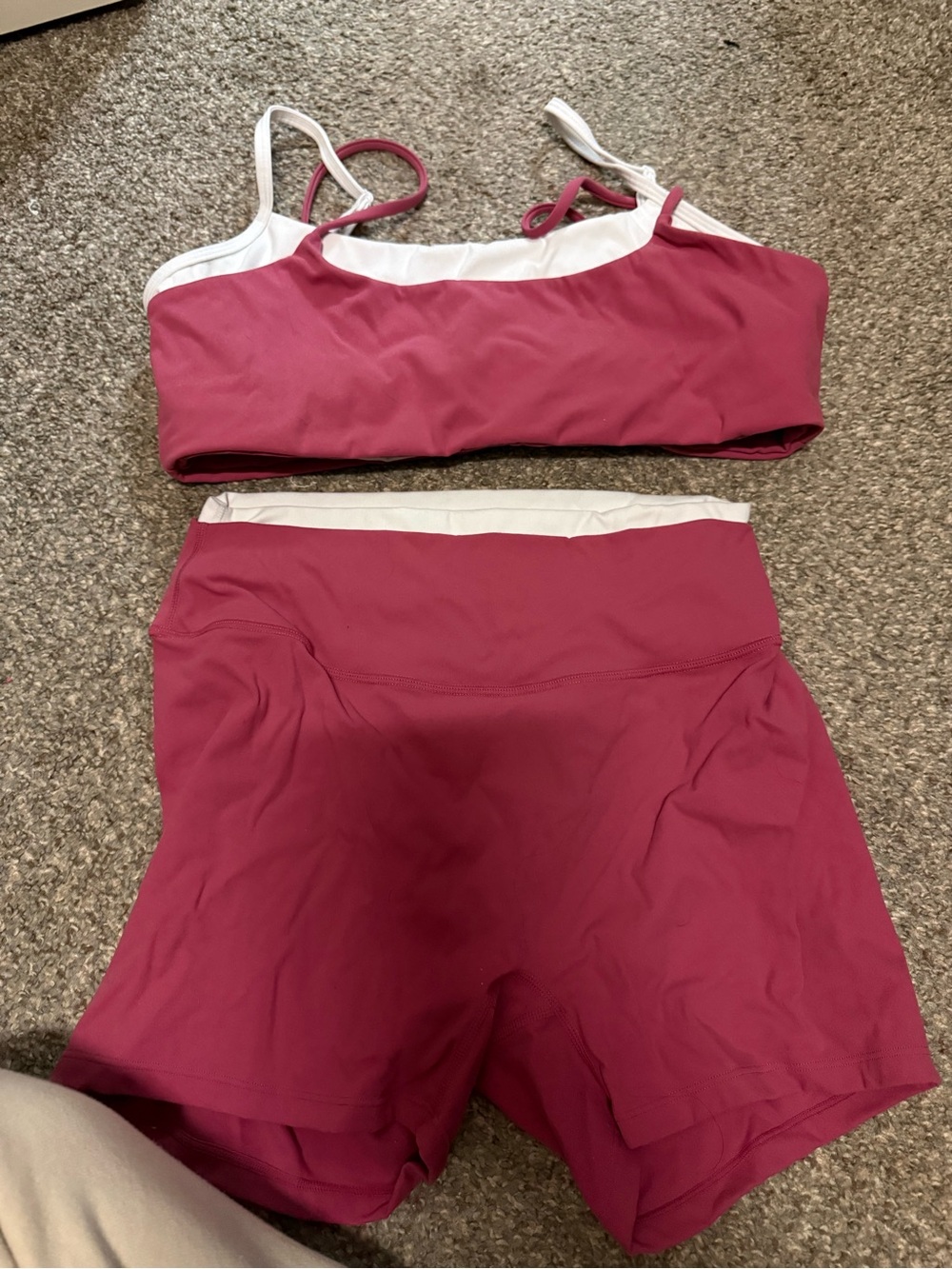 High-Waist Athletic Shorts in Rose with White Trim